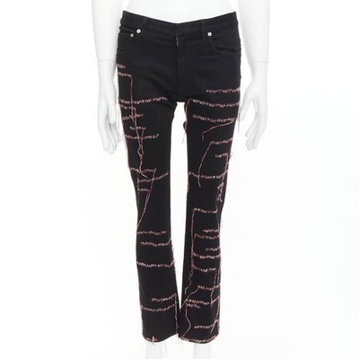 DIOR HOMME 2016 Runway black red white stitch cropped jeans 30
