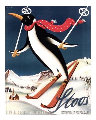 Vintage Penguin Skifahren Wandkunst Retro Winterdekoration Winter Szen