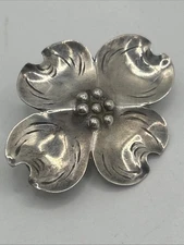 Vintage Signed Stuart Nye Sterling Dogwood Brooch Estate Find