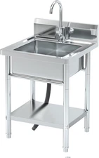 20''Stainless Steel Utility Sink with Hot/Cold Water Plumbing & Shelf for Kitche