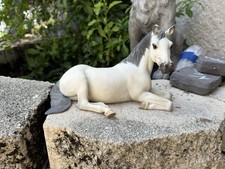 RARE Model Horse Resin North Light Wade White Grey Reclining Lying Down Mare UK
