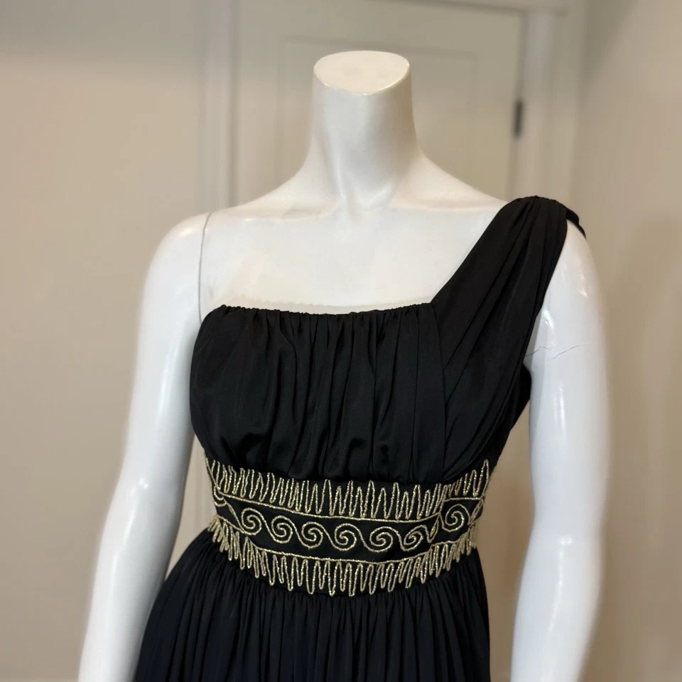 Vintage 70’s GRECIAN EMBROIDERED ONE SHOULDER DRESS S 4 Evening Greek Goddess - Image 4 of 4