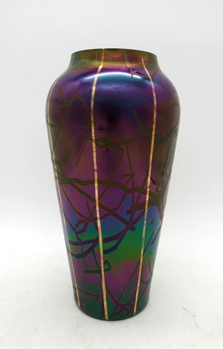 ANTIQUE ART GLASS KRALIK "PAMPAS" VASE ART DECO NOUVEAU BOHEMIAN IRISCEDENT
