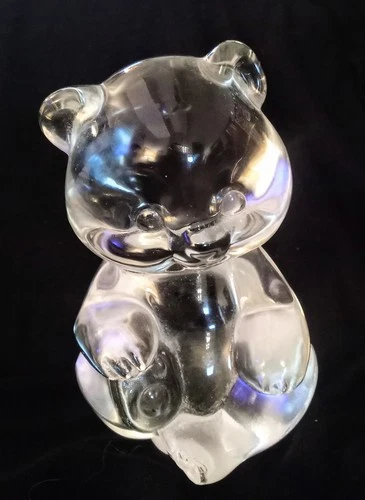 Fenton Art Glass Bear Figurine USA Clear Seated Bear Paper Weight Marked!