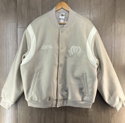 adidas Men's Graphic College Varsity Bomber Jacket Khaki Medium JX8182