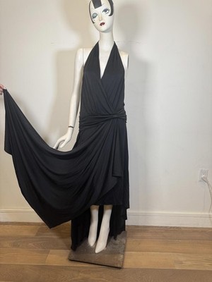 BCBG MAXAZRIA Ivy Black Halter Jersey V Neck Dress Evening Gown 