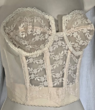 Vintage strapless Backless bra UW beige Boned sheer Lace 34B Young Smoothie USA