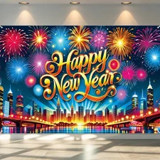 Happy New Year Banner Colorful 2026 Decorations Large New Years Eve Party Ban...