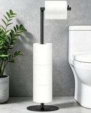 Toilet Paper Holder Stand, Bathroom Stand with Shelf, Free Black