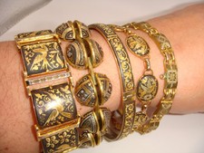 LOT OF FIVE VINTAGE DAMASCENE BANGLE BRACELETS ESTATE