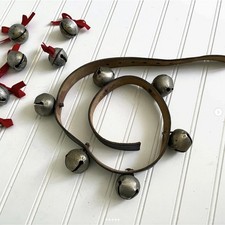 Vintage Christmas Silver Metal Jingle Sleigh Bells Leather Strap