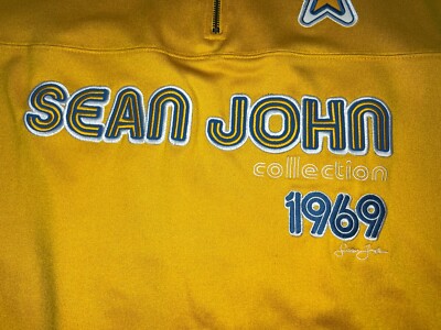 Sean John Jersey Men's XXL Yellow 1969 Zip Collar Side Pockets