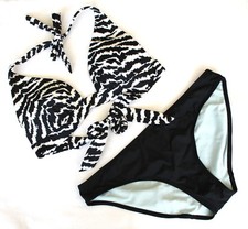 Victorias Secret Medium Black White Zebra Animal Halter 2pc Bikini Swimsuit EUC