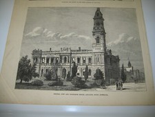 1874 General Post and Telegraph Office Adelaide Australia Wood Antique PRINT