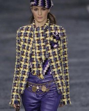 Chanel 2004 04a Yellow Tweed Runway Jacket With Tie Detail Size 36