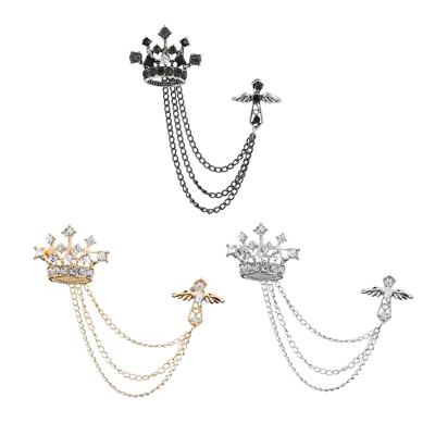 Herren Krone Brosche mit Ketten Strass Reversnadel für Shirts Schal Kleid