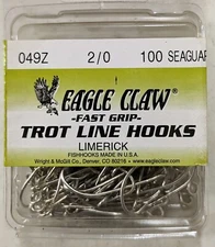 EAGLE CLAW 049Z 2/0 FAST GRIP TROT LINE HOOKS LIMERICK 100 COUNT