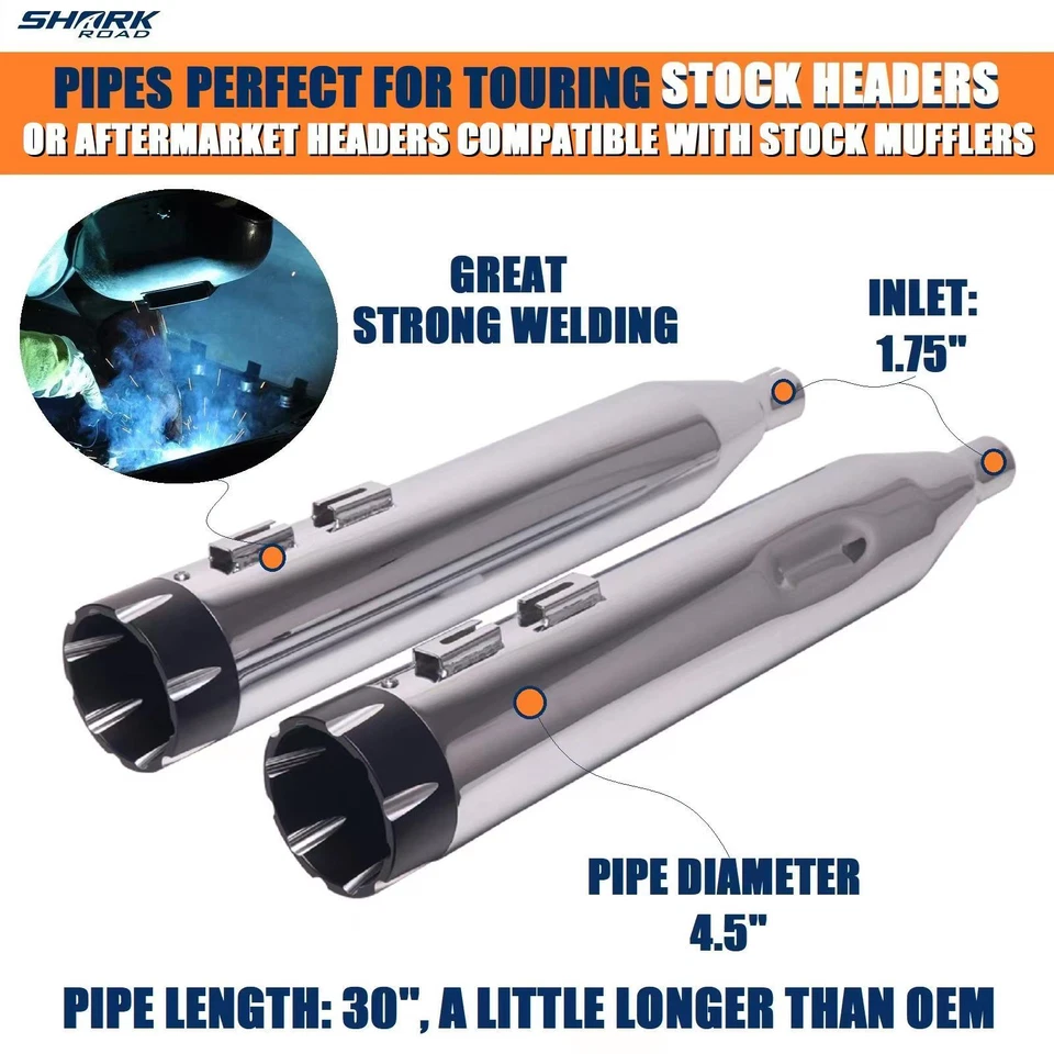 Silenciadores antideslizantes Sharkroad 4,5 para escape Harley 1995-2016 Touring Street Glide Foto 3 de 4
