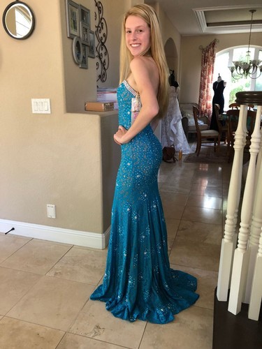 $640 NWOT TEAL/NUDE LACE JOVANI PROM 