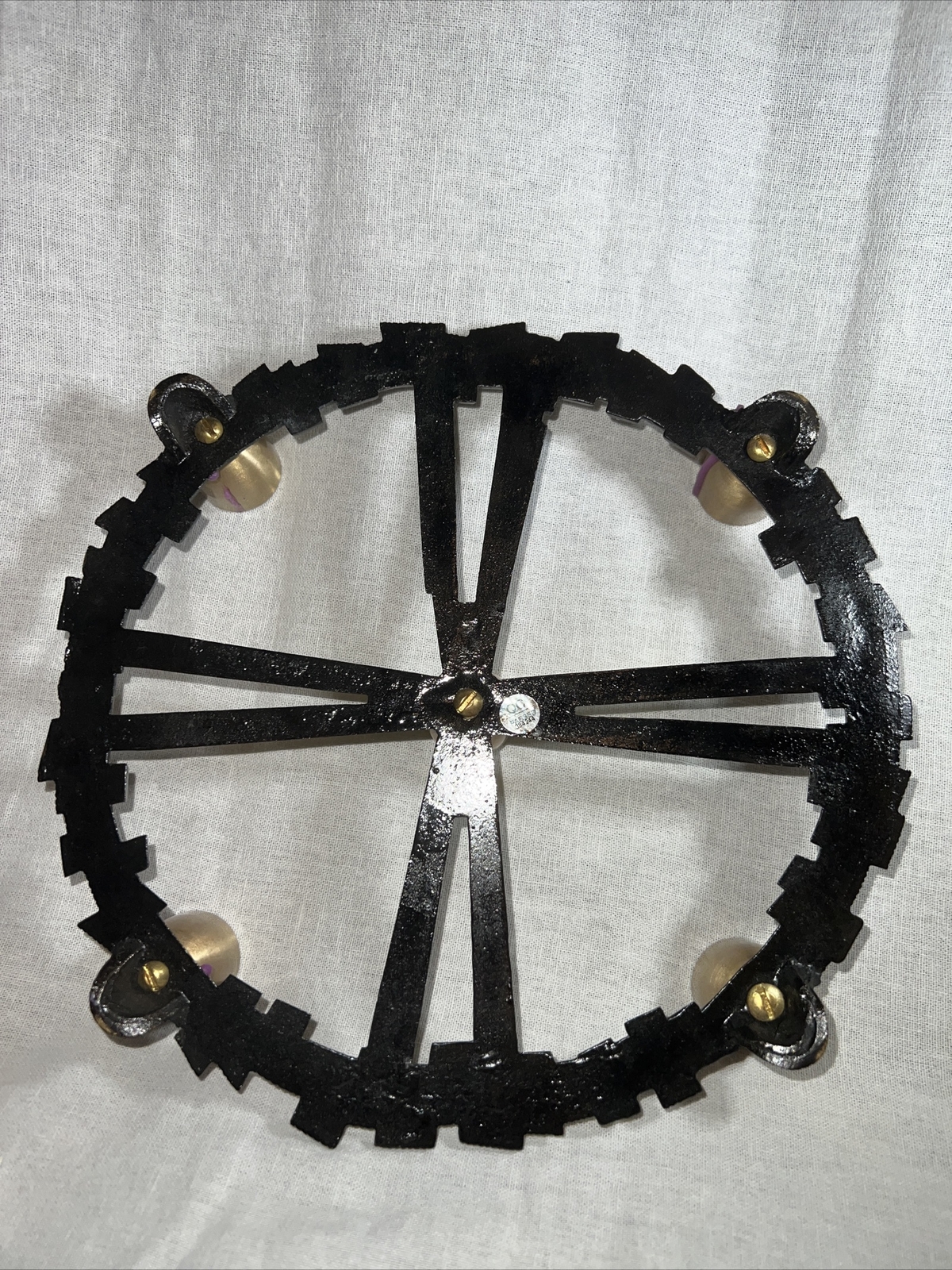 Vintage Terra Sancta Guild Brass Metal Enameled Wreath Advent Candle Holder