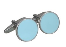 Emaille Manschettenkn&ouml;pfe rund eisblau hellblau silbern + Silberbox MK0700eisbl