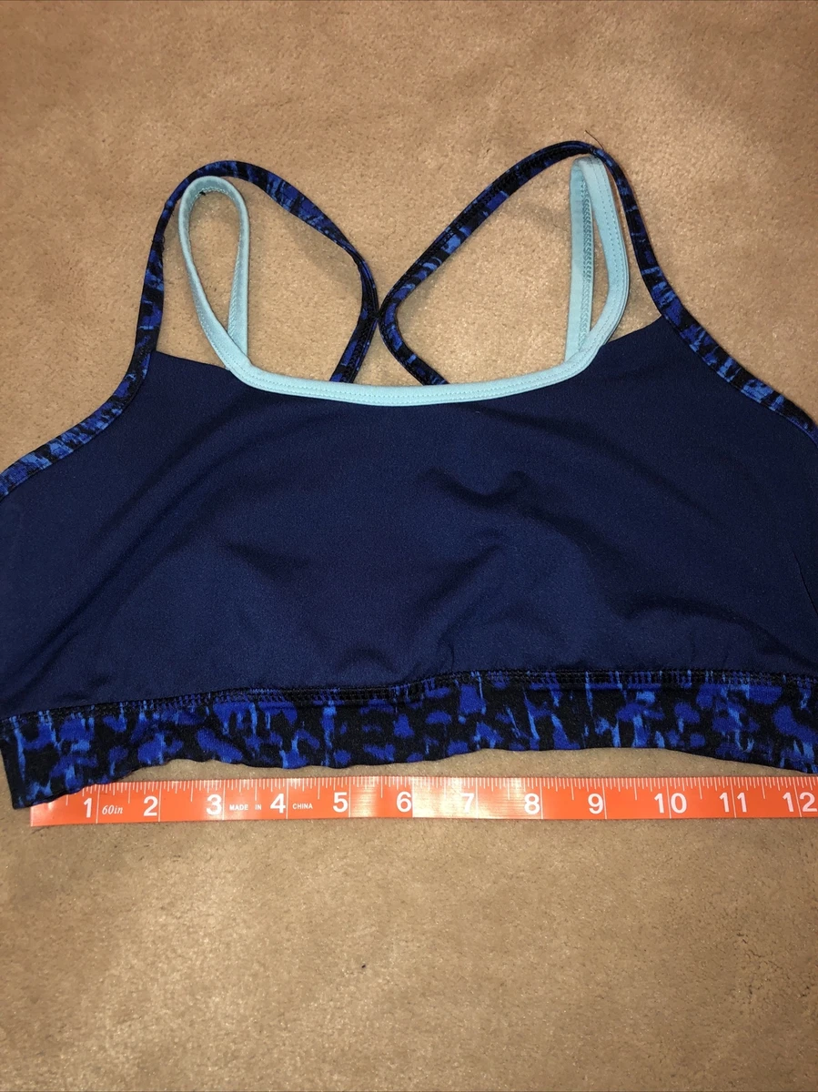 Gaiam Strappy Yoga Sports Bra Size Small unpadded Blue Black Print