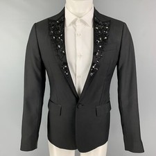 DSQUARED2 Size 38 Black Embroidery Wool Silk Peak Lapel Sport Coat