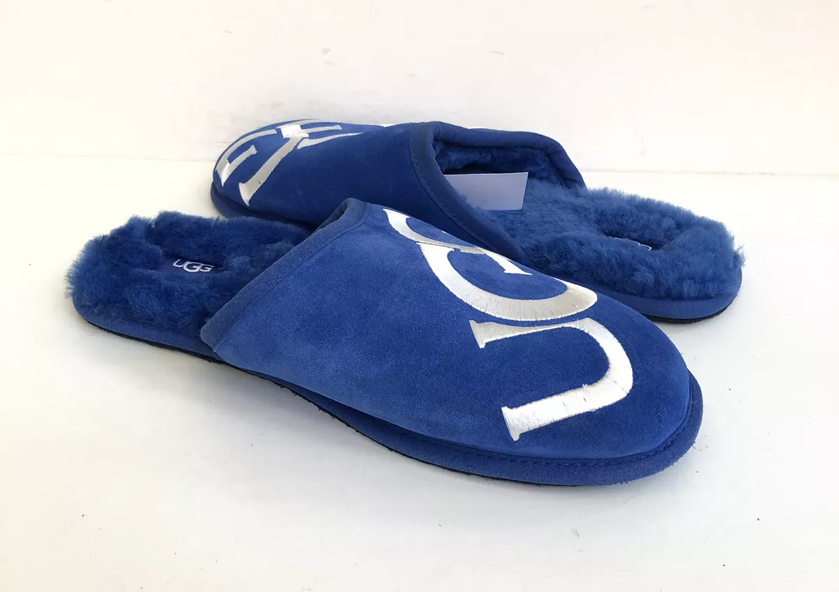UGG SCUFF LOGO CLASSIC BLUE WHITE SLIP ON SHEARLING SLIPPER US 9 EU 42 UK 8