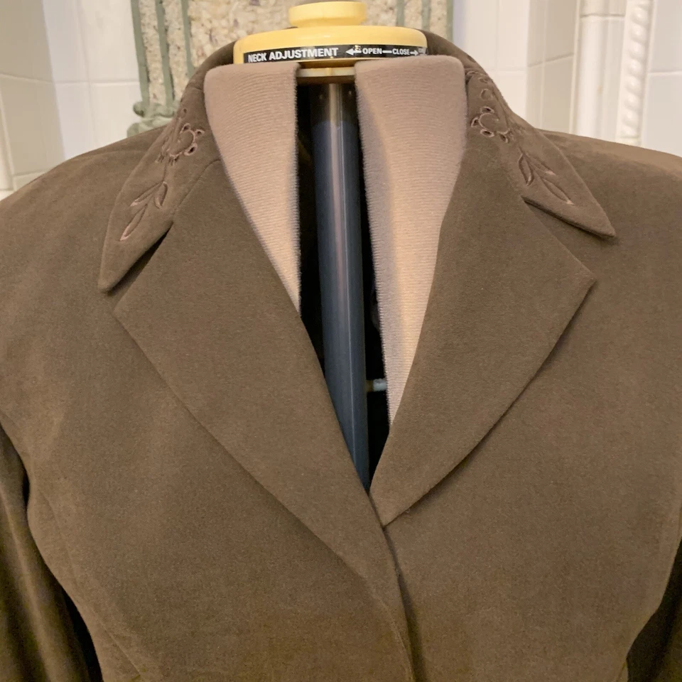 Studio 1. Sz 14. Embroidered Lightweight Unlined Long Sv Suede Cloth Jacket LC Foto 3 de 4