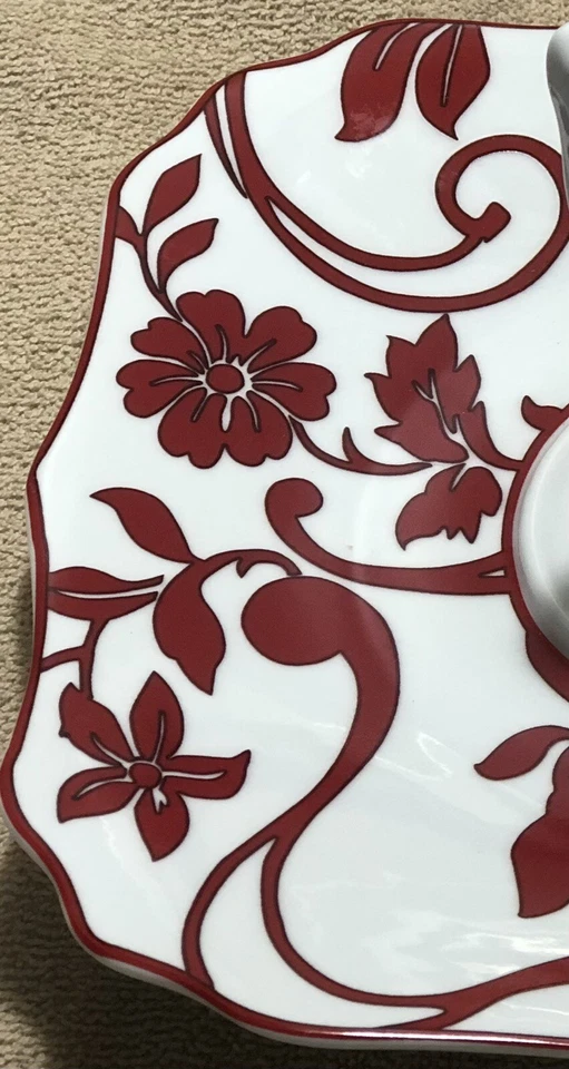 Rosanna Serving Dish Tray Platter Red & White Floral Handled Relish Holidays EUC - Image 2 of 4