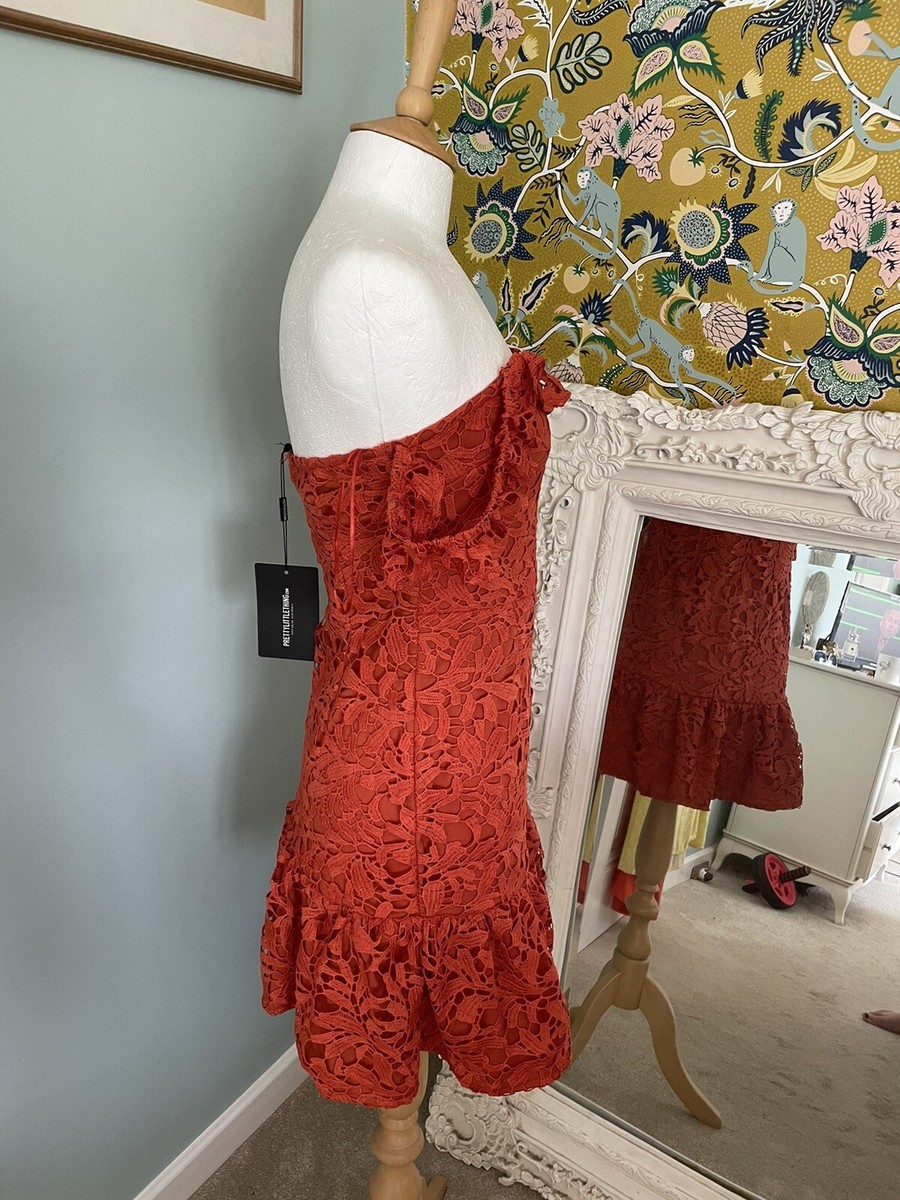 PrettyLittleThing Pretty Little Thing Burnt Orange Lace Dress Uk 10 | eBay  UK