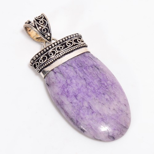 Natural Charoite Gemstone 925 Silver Handmade Pendant 2.5" ARP-5093 - Picture 2 of 3