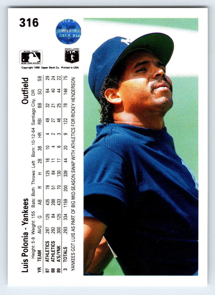 1990 Upper Deck #316 Luis Polonia New York Yankees BASEBALL Card