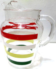 Vintage Anchor Hocking Glass Pitcher w Ice Lip Stripes Bands Multi-Colored 9" T