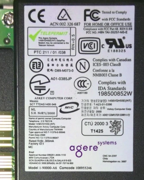 56 K PCI Modem Agere Systems 1-90000-A6 Double Ports HP COMPAQ - Image 2 of 4