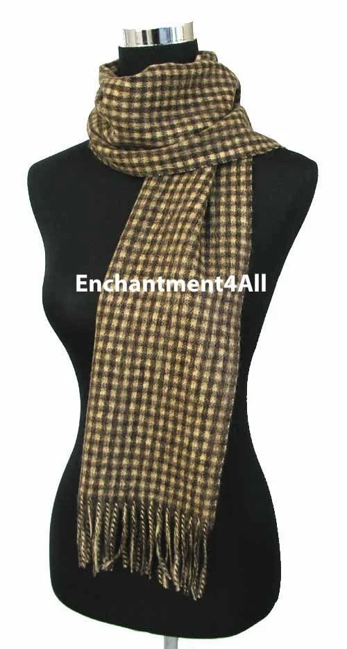 SILENCIADOR BUFANDA A CUADROS CUELLO HOMBRE 100% 2 CAPAS CACHEMIR PURO 70"x11", chocolate/camello Foto 3 de 4
