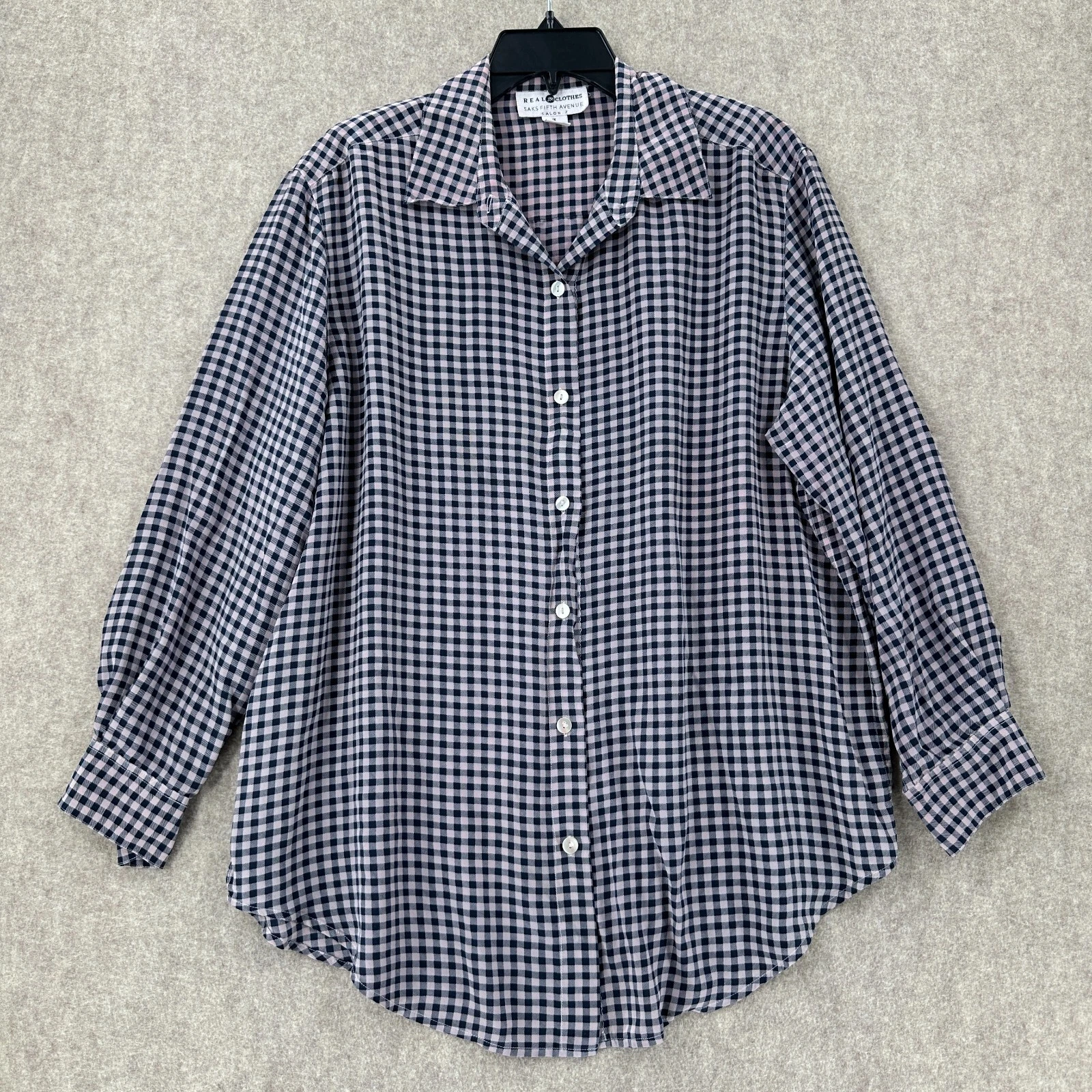 real-clothes silk button plaid check pink shirt