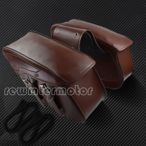 Motorcycle Saddle Bags PU Leather Luggage Tool Bags Fit For Harley Yamaha Brown - Foto 2 di 7