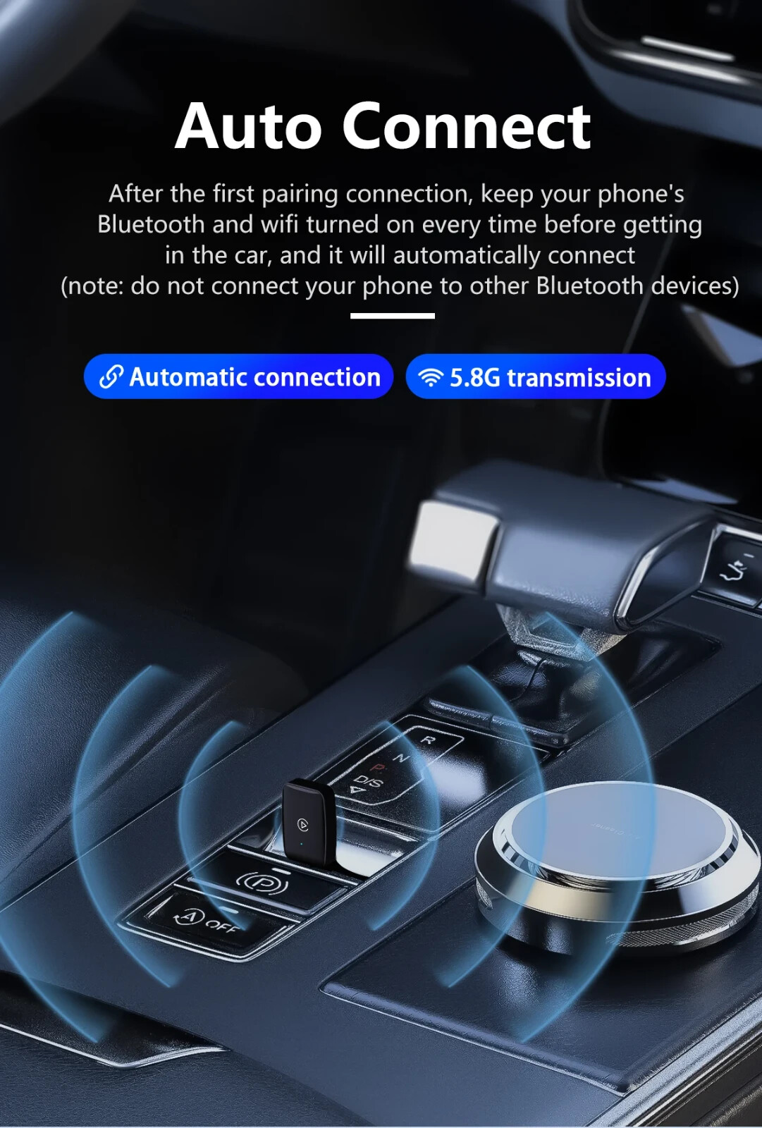 Adattatore Wireless CarPlay Android Auto 2in 1 Smart Dongle 2024 5g WIFI - Miniatura 6