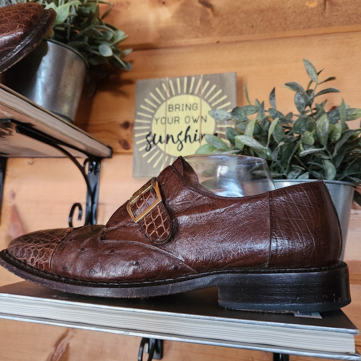 David Eden Exotic Ostrich Croc Gator Leather Monk Strap  display picture 1