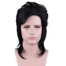 16 Inches Mullet Wigs for Men 80s Wig Black Rock Wigs Costumes Fancy Party Wi...