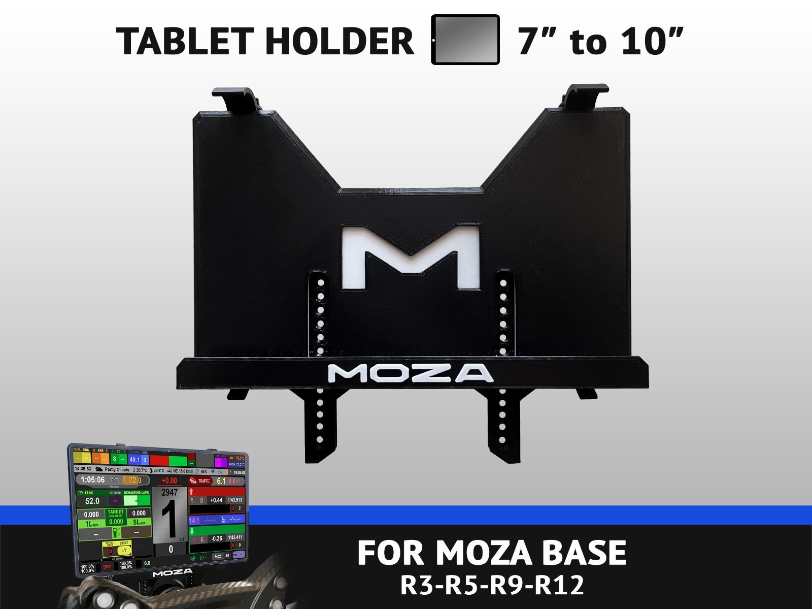 Support tablette 7-10" pour base Moza R5 R9 R12 | Dashboard simracing rigide ajustable en impression 3D