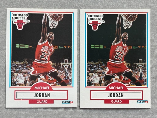(2) 1990 Fleer MICHAEL JORDAN Bulls "No Line" Error Correct Basketball Cards #26