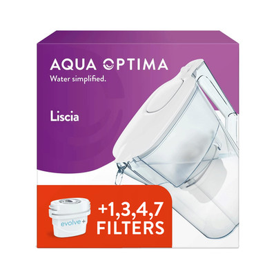 Liscia Wasserfilterkanne weiß mit 1 3 4 6 oder 7 Kartuschen von Aqua Optima Evolve+