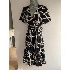 Mango MNG Suit Navy Nautical Rope Print Belted Wrap Dress UK size XS 6 8
