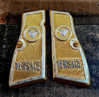 Medusa Browning Hi Power Gun grips cachas Handmade engraved Black Silver plated