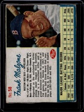 1962 Post Cereal #58 Frank Malzone, Vg, Boston Red Sox, A