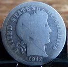 1912-S Barber Dime- Silver- Scarce Better Date No Reserve