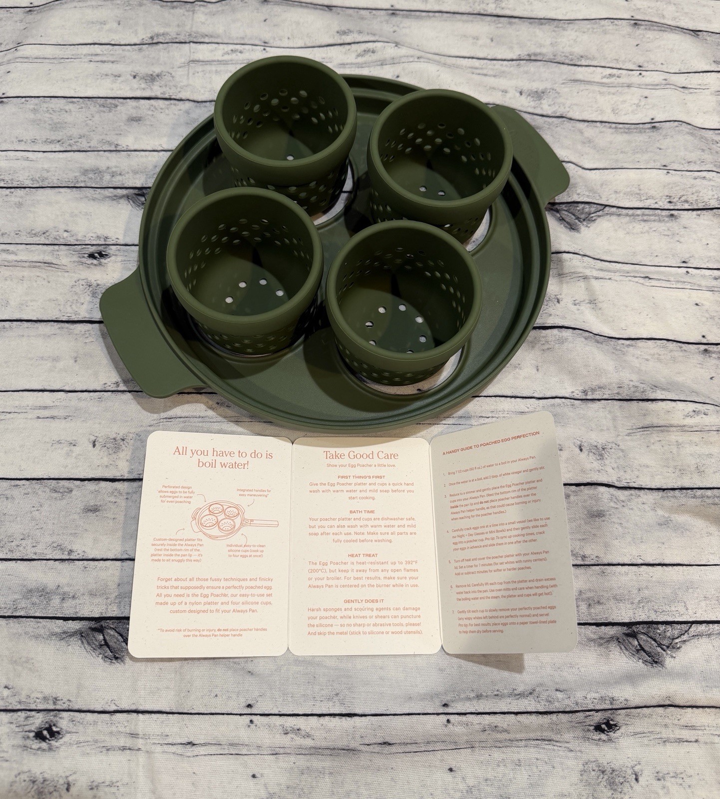 Our Place Egg Poacher 4 Silicone Cups & Tray - Sage Color