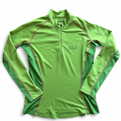 Jack Wolfskin Women s 1/4 Zip Mid-Layer Pullover Green w/ Pink Pre-Owned Medium